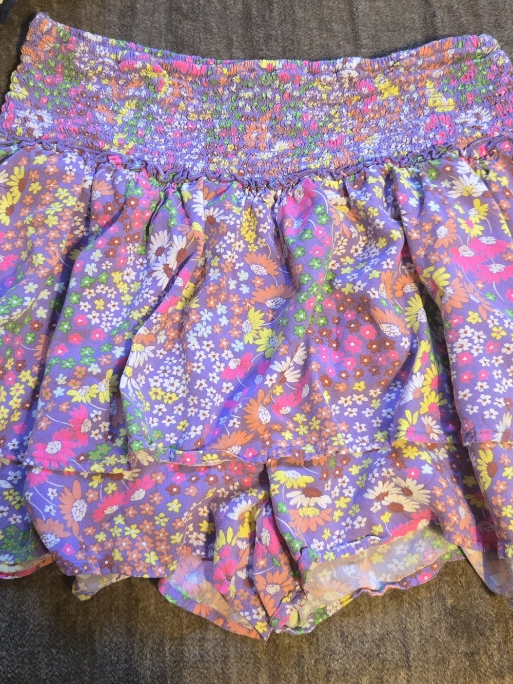 bp Purple Floral Smocked-Waist Shorts